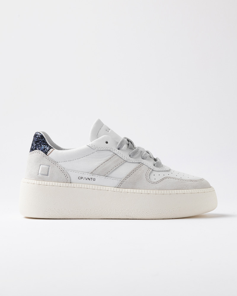 D.A.T.E.: COURT PLATFORM VINTAGE CALF WHITE-BLUE