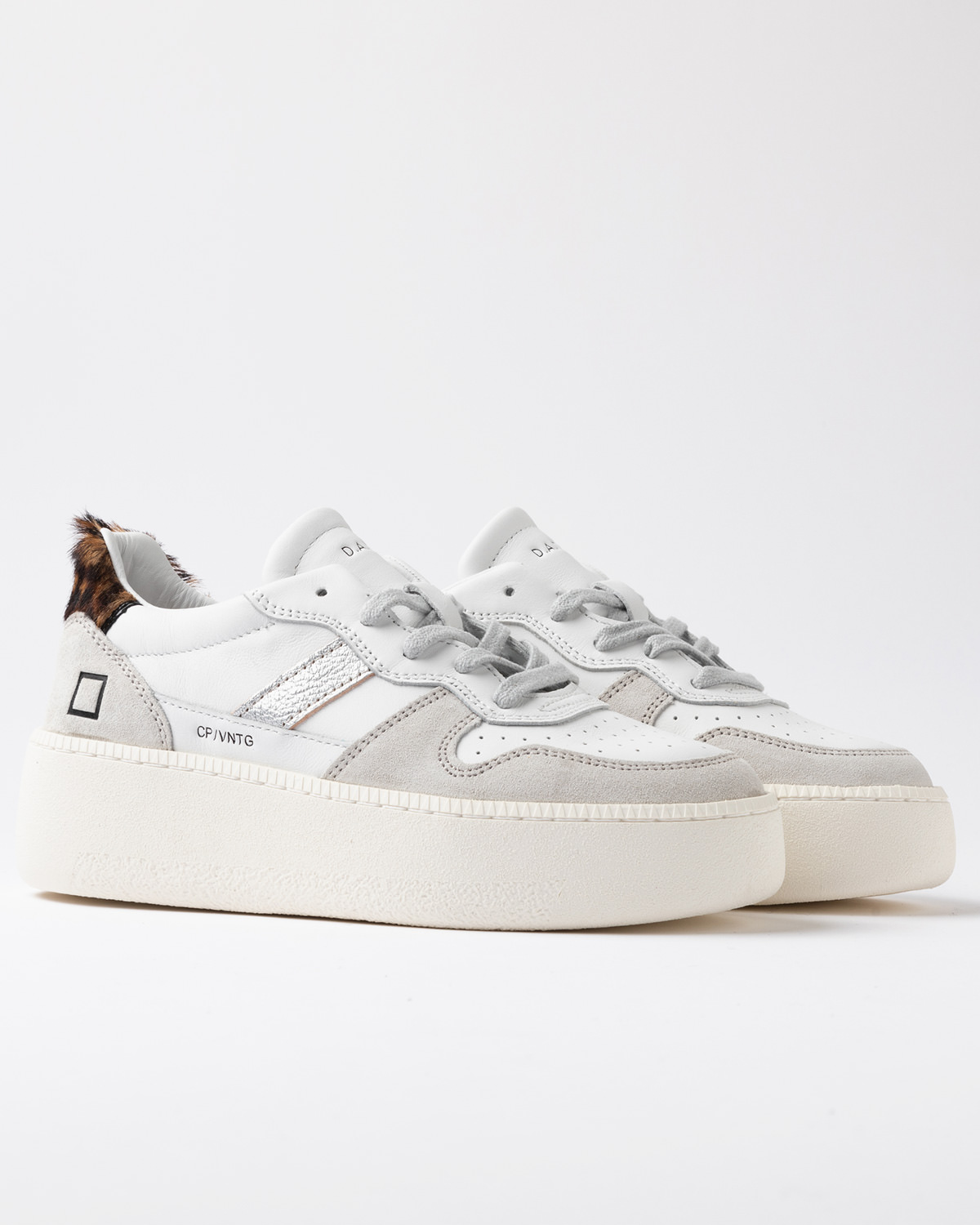 D.A.T.E.: COURT PLATFORM VINTAGE CALF WHITE-LEOPARD